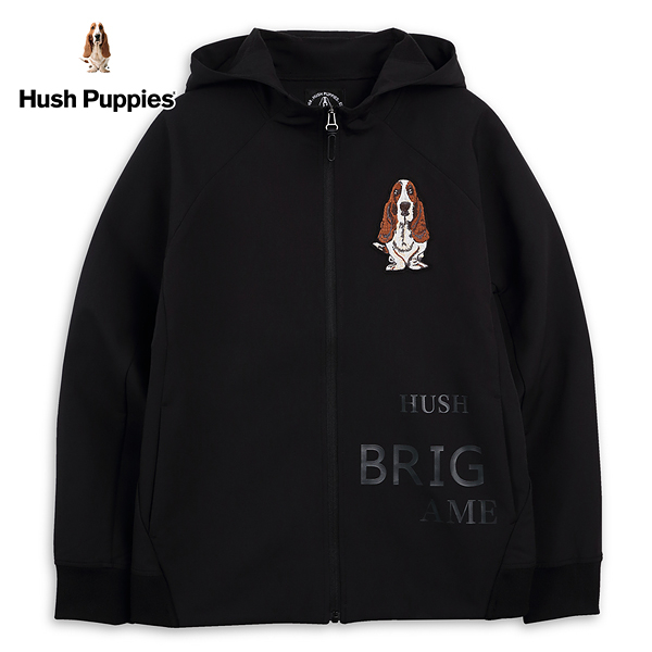 Hush Puppies 外套 男裝文字印花刺繡狗防風機能刷毛立領連帽外套