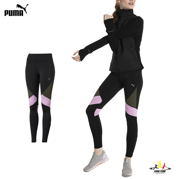 Puma Logo 女 黑 緊身褲 撞色 運動長褲 束褲 內搭褲 九分褲 慢跑 排汗 透氣 瑜珈褲 51668701