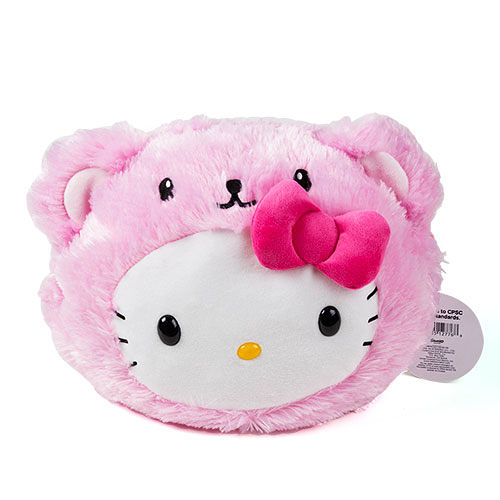 【震撼精品百貨】Hello Kitty 凱蒂貓~Sanrio HELLO KITTY童用大臉造型絨毛後背包(裝扮熊熊粉)#12776