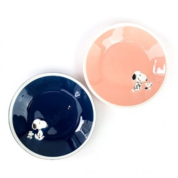 小禮堂 史努比 日本製 陶瓷圓盤2入組 直徑22cm YAMAKA陶瓷 (粉藍款) 4979855-217245 product thumbnail 2