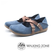 【南紡購物中心】WALKING ZONE 皮革雙帶兩穿休閒鞋 女鞋 - 藍 (另有紅)
