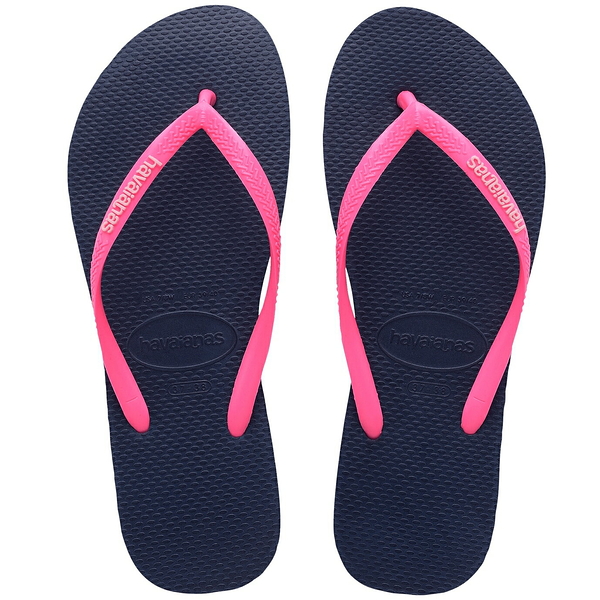 havaianas 哈瓦士 巴西人字拖 女款 Slim logo popup 藍底螢光粉帶 涼鞋 夾腳拖【南風百貨】