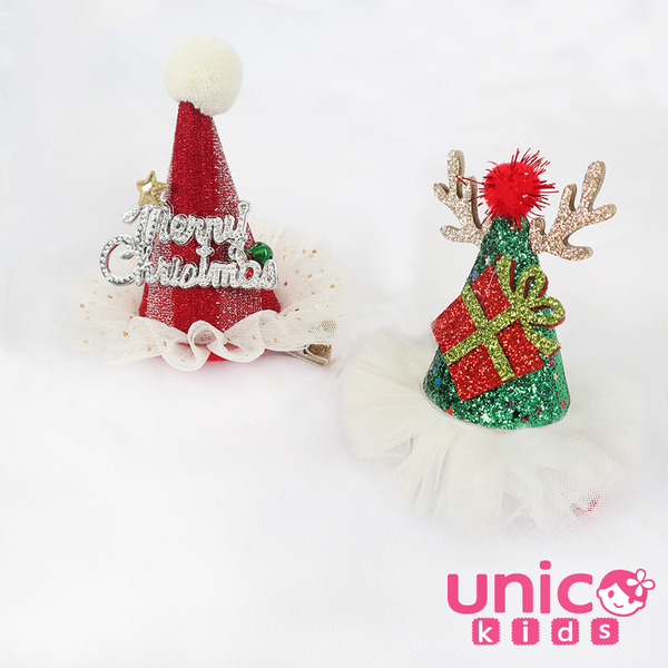 UNICO 兒童大人紅色綠色聖誕帽造型雪花蕾絲邊夾/髮夾 product thumbnail 3
