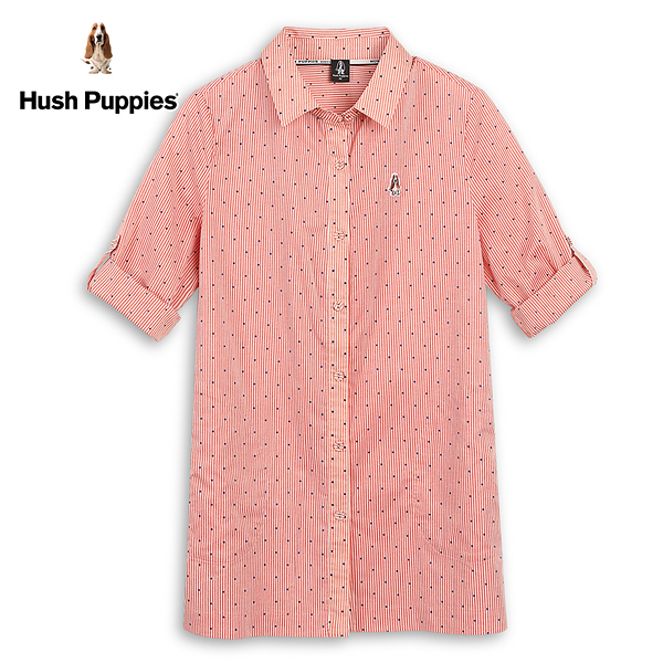 Hush Puppies 襯衫 女裝細條紋點點七分袖長版襯衫