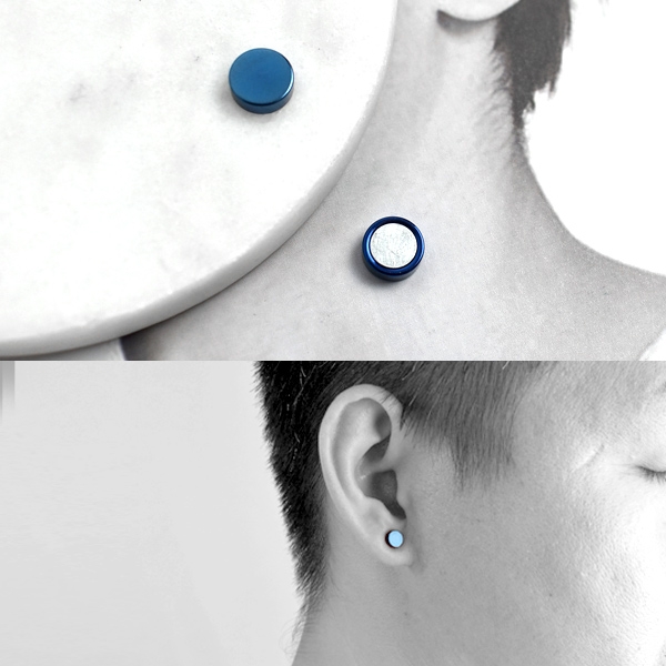磁鐵耳環 鋼製極光藍圓型耳夾【ND743】