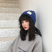 西本韓國學院風加厚護耳毛線帽女男秋冬休閒貼布保暖針織帽情侶款
