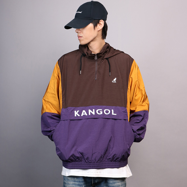 KANGOL 帽T 袋鼠 紫黃 咖 拼接 拉鍊 衝鋒衣 男女 (布魯克林) 6055160070