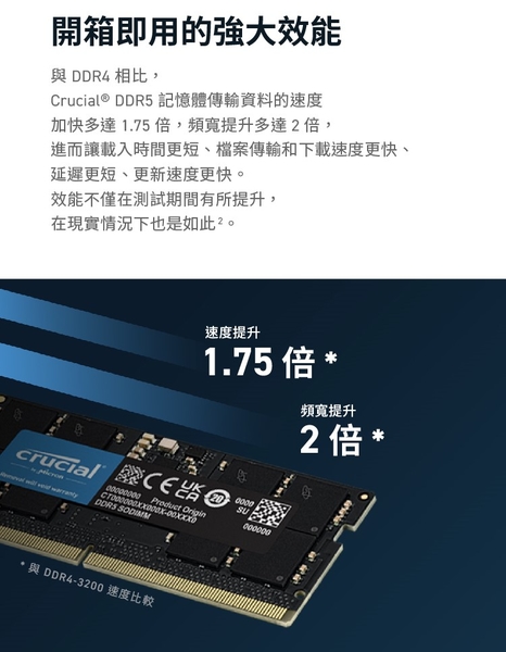 Micron Crucial 美光 DDR5 5600 16G 筆記型 記憶體 CT16G56C46S5 product thumbnail 4