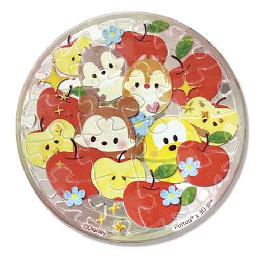 迪士尼Disney Ufufy 水果花卉系列 透明磁鐵拼圖(16片/圓形)-蘋果