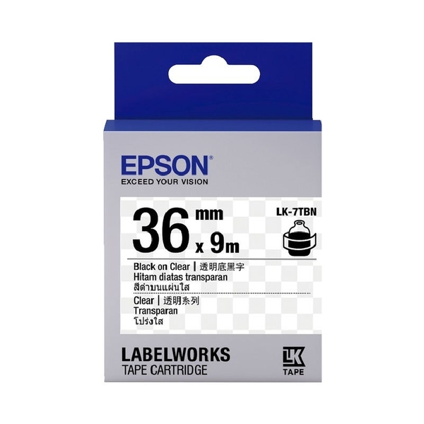 EPSON LK-7TBN C53S657404 透明系列透明底黑字標籤帶 寬度36mm product thumbnail 2