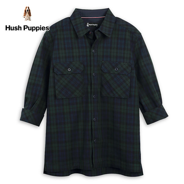 Hush Puppies 襯衫 男裝美式經典格紋七分袖貼袋襯衫