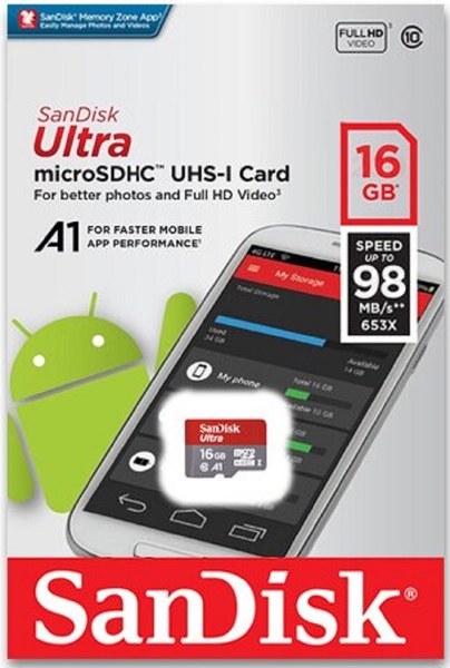 SanDisk 16GB 16G microSDHC【Ultra 98MB/s】Ultra microSD micro SD SDHC A1 U1 C10 SDSQUAR-016G 手機記憶卡