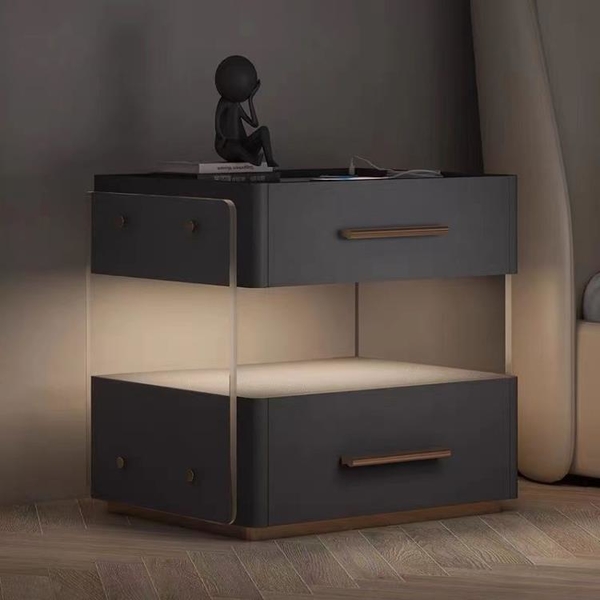 最新款床頭柜實木輕奢現代簡約高級感網紅玻璃小型床邊柜網紅設計