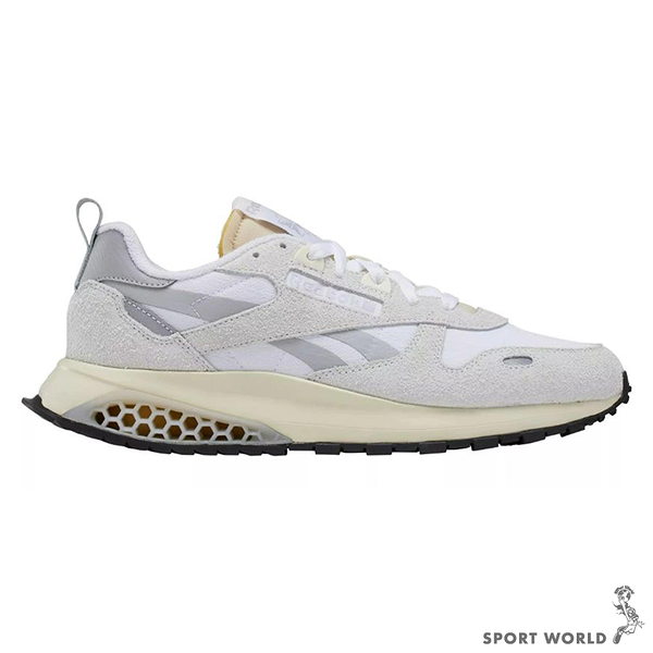 Reebok 男鞋 慢跑鞋 蜂巢緩衝 異材質拼接 CL LEATHER HEXALITE 灰白【運動世界】100032781