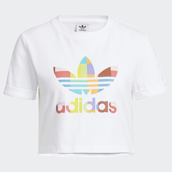 ADIDAS LOGO 女裝 短袖 短版 T恤 捲袖 彩色三葉草 棉 白【運動世界】HP0111 product thumbnail 2