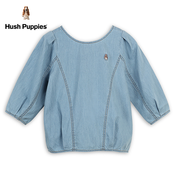 Hush Puppies 襯衫 女裝U領澎澎袖牛仔小狗襯衫