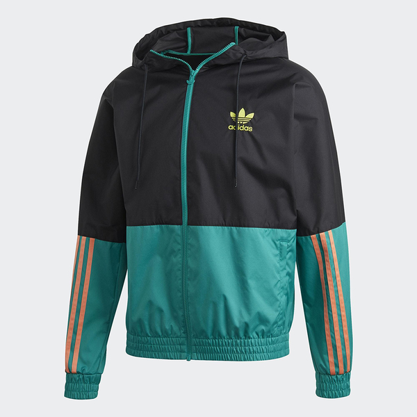 ADIDAS ADICOLOR 男裝 外套 連帽 風衣 休閒 慢跑 防風 拼接 復古 拉鍊口袋 黑藍綠【運動世界】GK5923