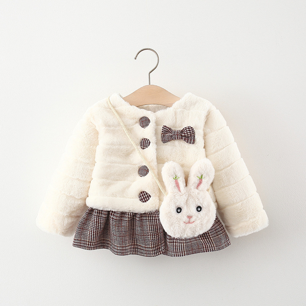 DL新款 冬季下擺蝴蝶結毛毛衣外套 送小兔子背包【G040007】