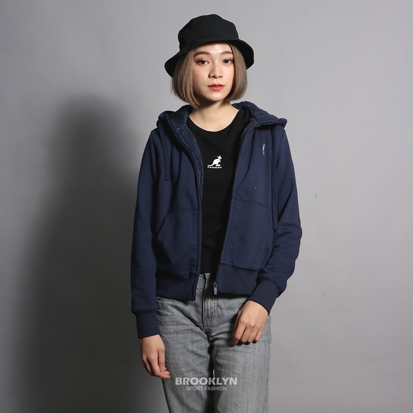 KANGOL 外套 深藍 左胸刺繡 鋪毛 連帽外套 女 (布魯克林) 6152140480