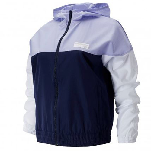 New Balance 女裝 外套 連帽 休閒 拼接 風衣 鬆緊帶下擺 紫 藍【運動世界】AWJ91550PIW
