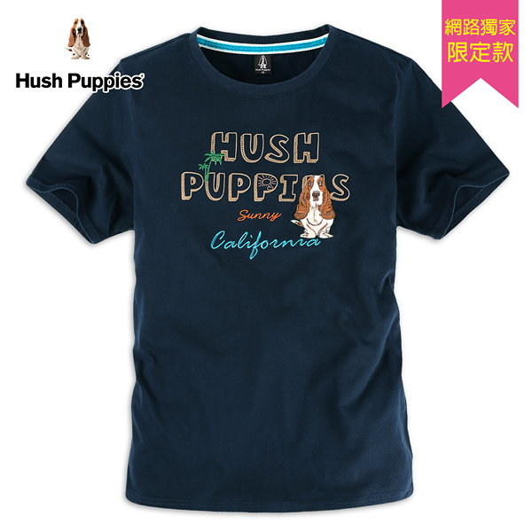 Hush Puppies T恤 男裝立體感植絨印花文字刺繡狗短袖T恤