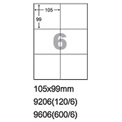 阿波羅 105x99mm NO.9606 6格 A4 雷射噴墨影印自黏標籤貼紙 100大張入