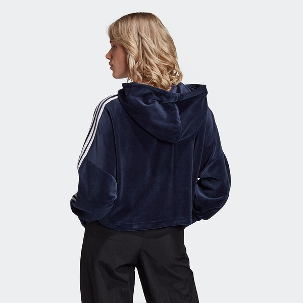 Adidas Originals CROPPED HOODIE 女裝 長袖 連帽 帽T 短版 絲絨 深藍【運動世界】GD2289 product thumbnail 4