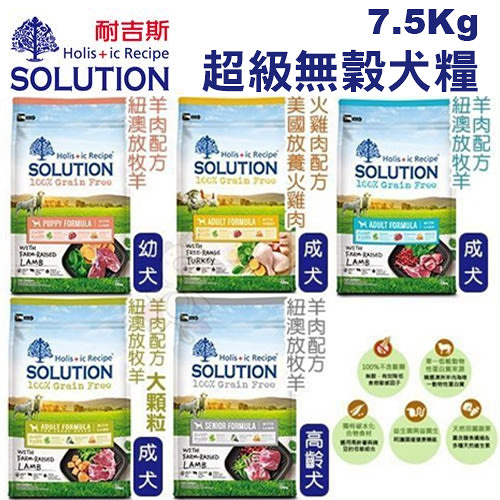 耐吉斯 SOLUTION 超級無穀狗飼料7.5kg 幼犬/成犬火雞/成犬羊肉(大小)/高齡犬/老犬