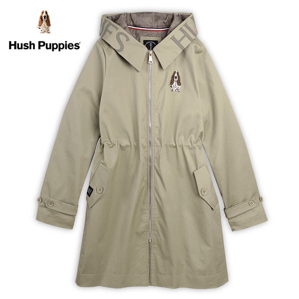 Hush Puppies 外套 女裝品牌印花刺繡狗連帽抽繩長版外套
