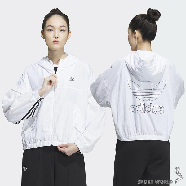 Adidas 女裝 連帽外套 防風 按扣口袋 白/黑【運動世界】IP1804/IP1805 product thumbnail 3