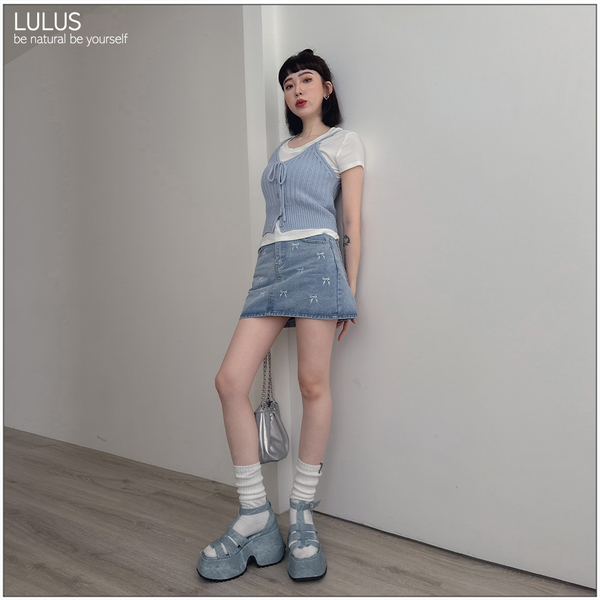 LULUS/少女系蝴蝶結牛仔裙S-XL２色【A04240068】 product thumbnail 3