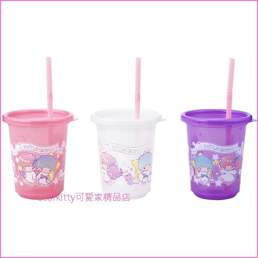 asdfkitty*雙子星3入塑膠吸管杯-270ML-紫粉白-日本製