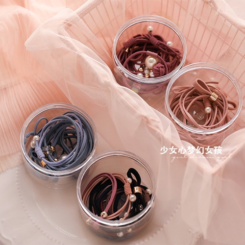 現貨－韓國可愛簡約經典珍珠橡皮筋綁髮帶 髮繩 紮馬尾頭飾組合套裝