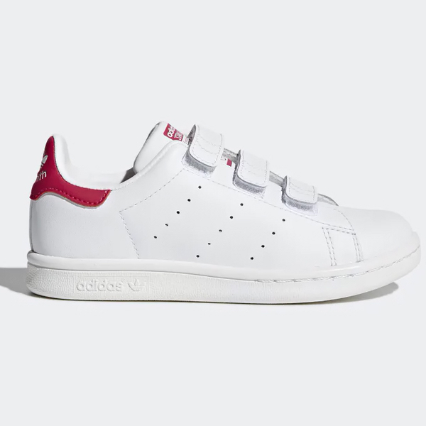 ADIDAS STAN SMITH 童鞋 中童 休閒 魔鬼氈 皮革 史密斯 白桃紅【運動世界】B32706