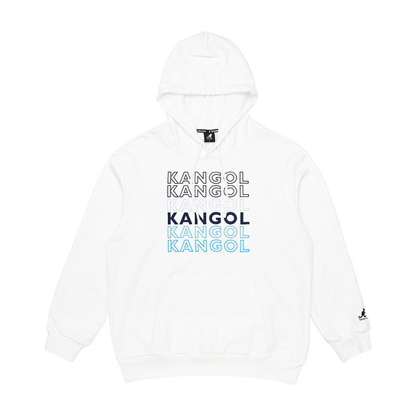 KANGOL 長袖 帽T 白藍 滿版刺繡LOGO 中性 6255105500