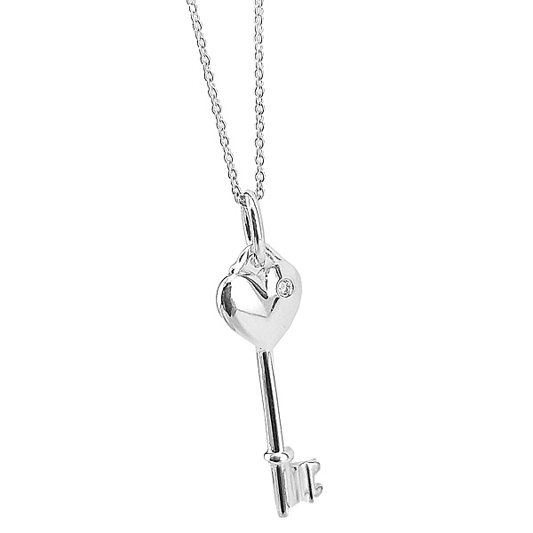 【奢華時尚】 Tiffany Keys 真鑚愛心純銀鑰匙墜飾項鍊
