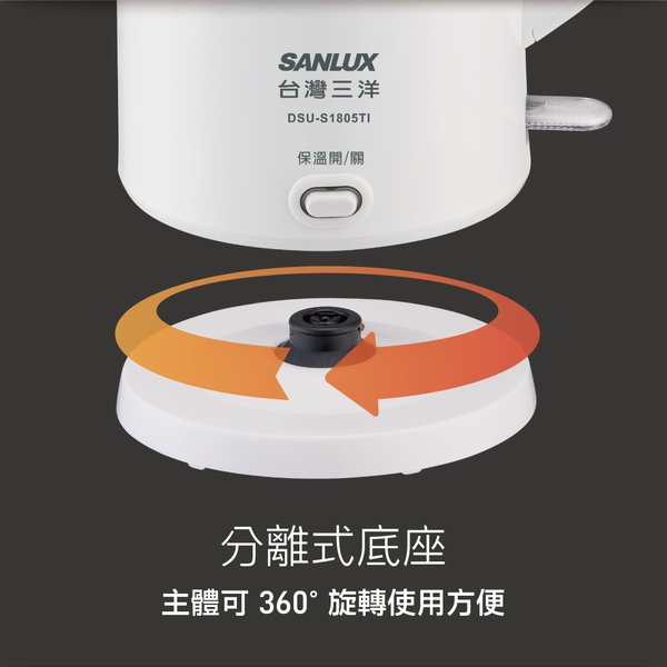 SANLUX 台灣三洋304單鍵保溫雙層防燙快煮壺1.8L DSU-S1805TI product thumbnail 4