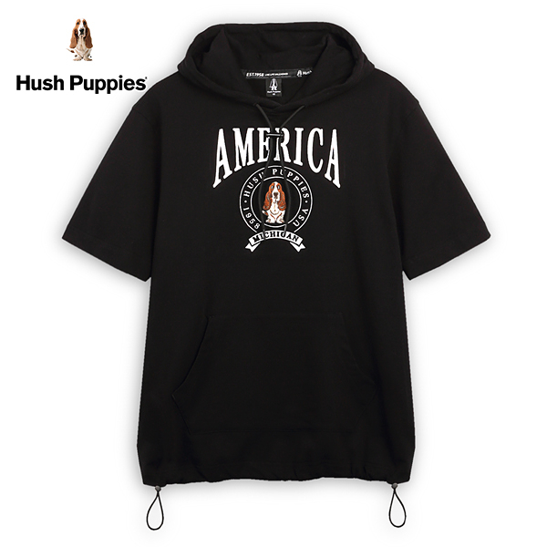Hush Puppies 帽T 男裝經典品牌立體鋼模刺繡狗短袖帽T