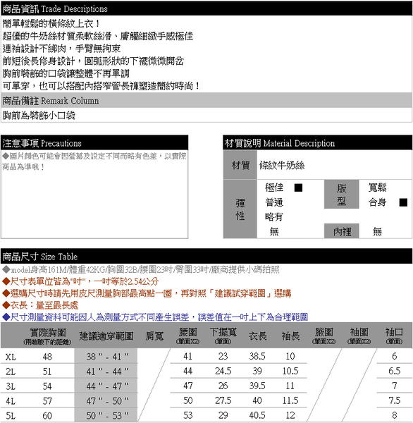 質感中大尺碼--悠閒隨興大圓領胸前口袋橫條紋長版上衣(紅.藍XL-5L)-D387眼圈熊中大尺碼 product thumbnail 10