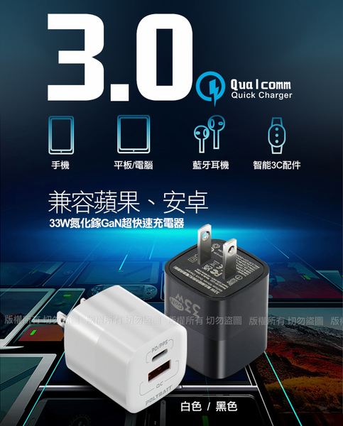 POLYBATT 氮化鎵Gan迷你款 33W 雙孔PD+QC 平板手機共用 快速充電器 product thumbnail 8