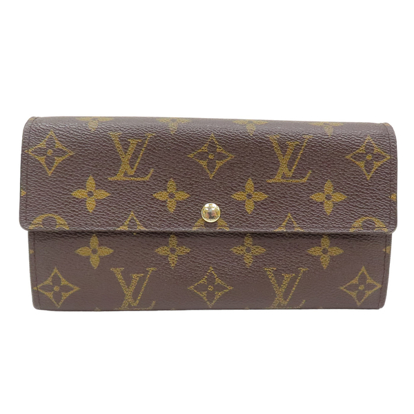 【二手名牌BRAND OFF】LOUIS VUITTON LV 路易威登 棕色 原花 PVC塗層帆布 Sarah 扣式長夾 M61734