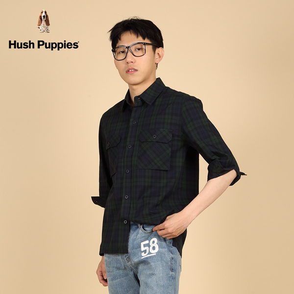 Hush Puppies 襯衫 男裝美式經典格紋七分袖貼袋襯衫 product thumbnail 4