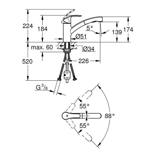 【麗室衛浴】德國GROHE 伸縮/抽拉 水槽龍頭/立式龍頭/吧檯/洗衣槽/檯面龍頭 30305 兩段出水