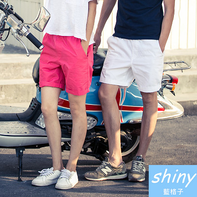 【Y059】shiny藍格子-陽光男孩．夏季純棉寬鬆休閒運動沙灘短褲