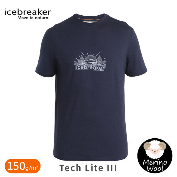 【Icebreaker 男 Tech Lite III圓領短袖上衣(光輝景致)-150《海軍藍》】0A56WY/排汗衣/羊毛短T