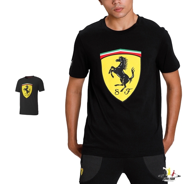 Puma Ferrari 男 黑 短袖 上衣 法拉利 棉T 短T 運動 休閒 F1賽車 圓領上衣 59795602