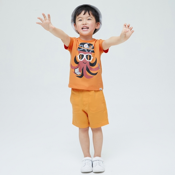 Gap男幼童 布萊納系列 海灘風印花純棉短袖T恤 701446-橙色