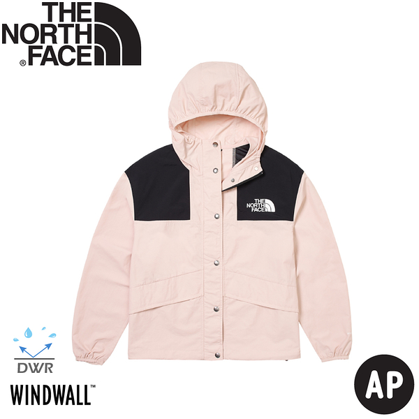 【The North Face 女 寬版連帽風衣外套 AP《粉》】5JXO/登山/防潑水/連帽/防風外套