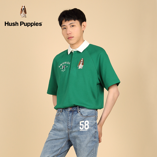 Hush Puppies POLO衫 男裝雙圖騰刺繡狗寬鬆拉克蘭袖POLO衫 product thumbnail 3