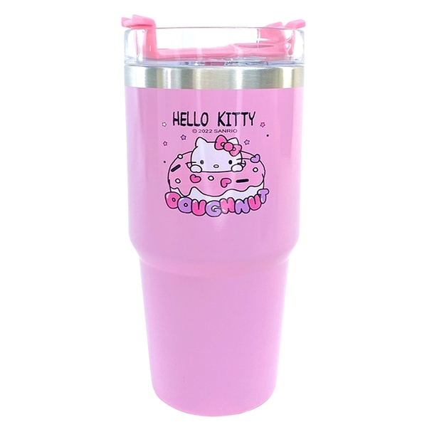 小禮堂 Hello Kitty 不鏽鋼飲料杯附吸管 600ml (粉甜甜圈款) 4711299-202506